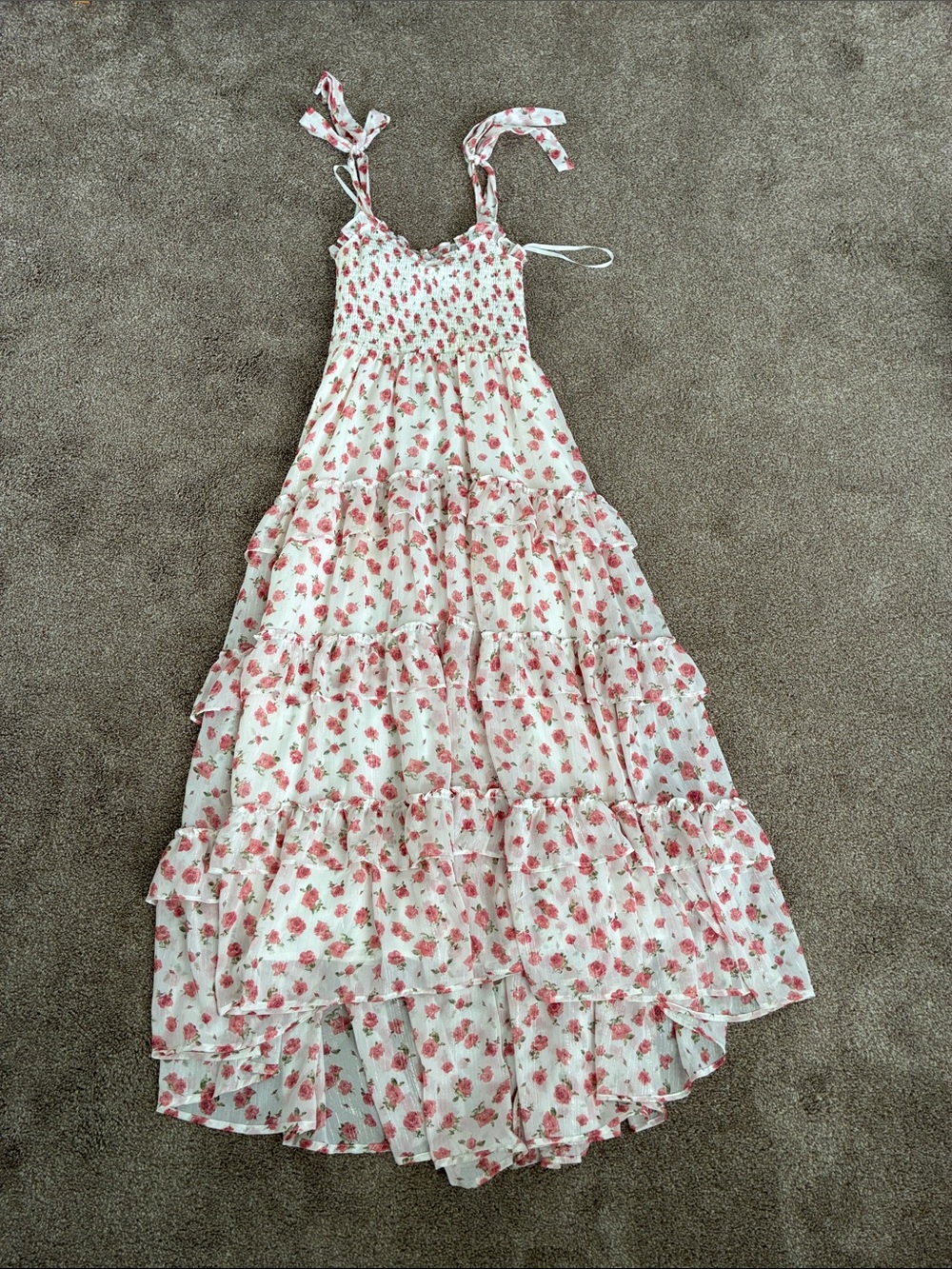 Altar'd State White Maxi Dress with Pink Floral Print